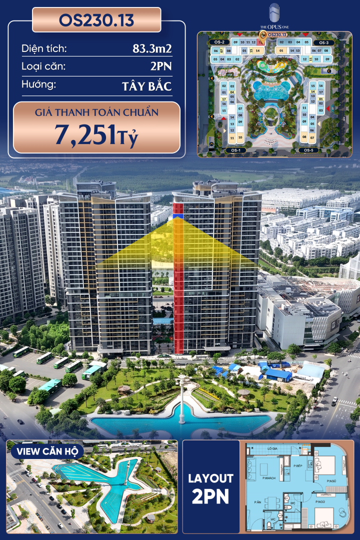 Bán Căn hộ 83.8m² giá 7.3 tỷ tại THE OPUS ONE - VINHOMES GRAND PARK, Phường Long Bình, Quận 9, Hồ Chí Minh, Long Bình, Thành phố Hồ Chí Minh