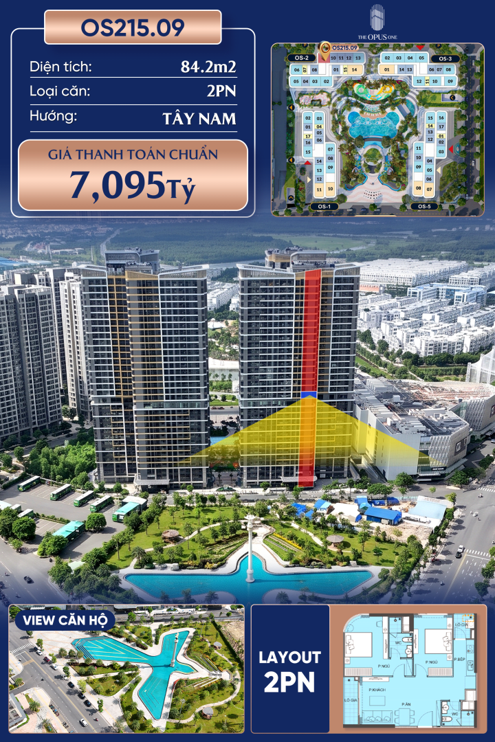 Cần bán Căn hộ 84.2m² THE OPUS ONE - VINHOMES GRAND PARK, Phường Long Bình, Quận 9, Hồ Chí Minh, Long Bình, Thành phố Hồ Chí Minh giá 7.1 tỷ