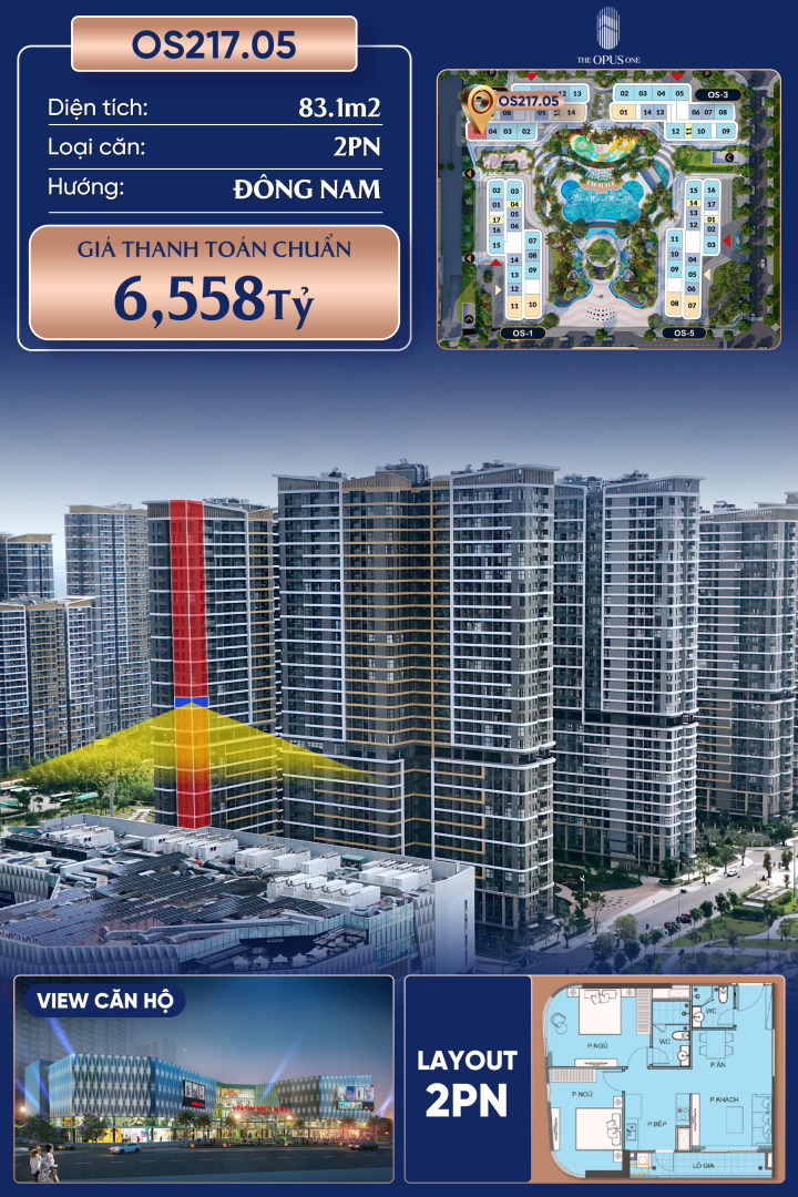 Bán 6.6 tỷ 83.1m² Căn hộ THE OPUS ONE - VINHOMES GRAND PARK, Phường Long Bình, Quận 9, Hồ Chí Minh, Long Bình, Thành phố Hồ Chí Minh