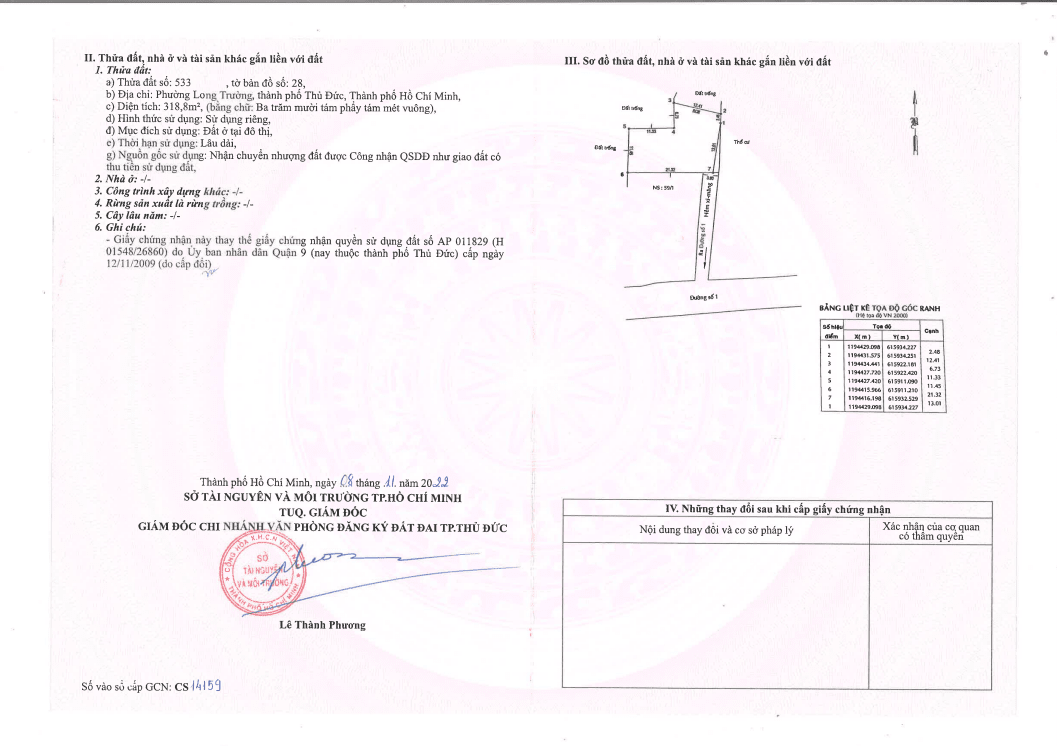 Bán Đất thổ cư 318.8m² giá 9.0 tỷ Phường Long Trường, TPHCM