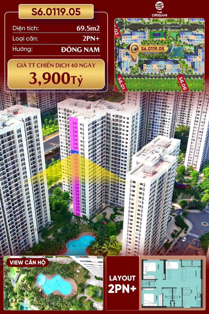 Bán 3.9 tỷ 69.5m² Căn hộ The Origami, Vinhomes Grand Park, Long Bình, Hồ Chí Minh, Việt Nam, Long Bình, Thành phố Hồ Chí Minh