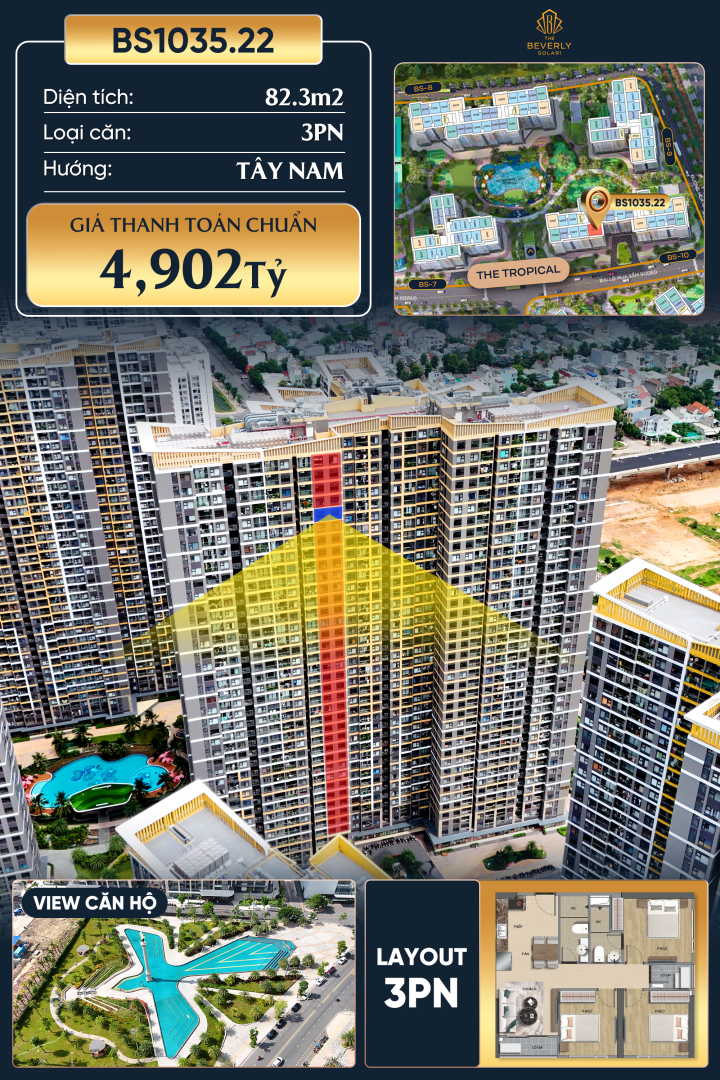 Bán 4.9 tỷ 82.3m² Căn hộ The Beverly Solari, Long Bình, Hồ Chí Minh, Việt Nam, Long Bình, Thành phố Hồ Chí Minh