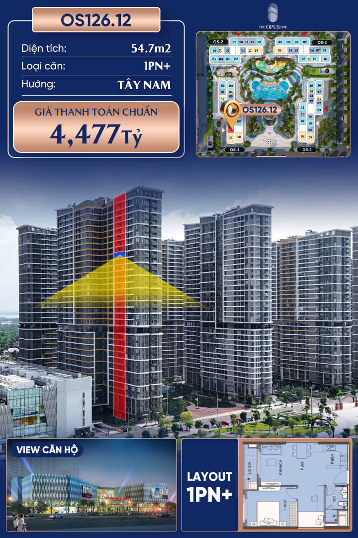 Bán Căn hộ 54.7m² giá 4.5 tỷ tại THE OPUS ONE - VINHOMES GRAND PARK, Phường Long Bình, Quận 9, Hồ Chí Minh, Long Bình, Thành phố Hồ Chí Minh