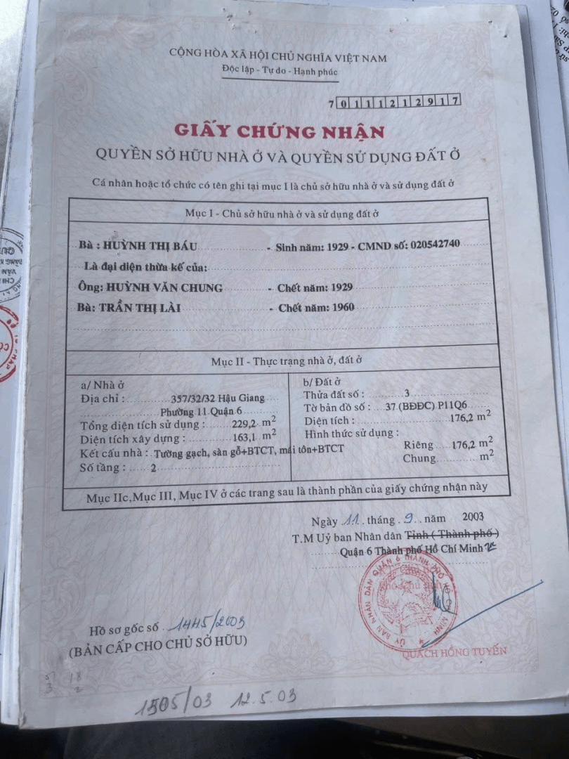 Cần bán Đất thổ cư 229.2m² 357/32/32 Hậu Giang Phường 11 Quận 6, Bình Phú, Thành phố Hồ Chí Minh giá 13 tỷ